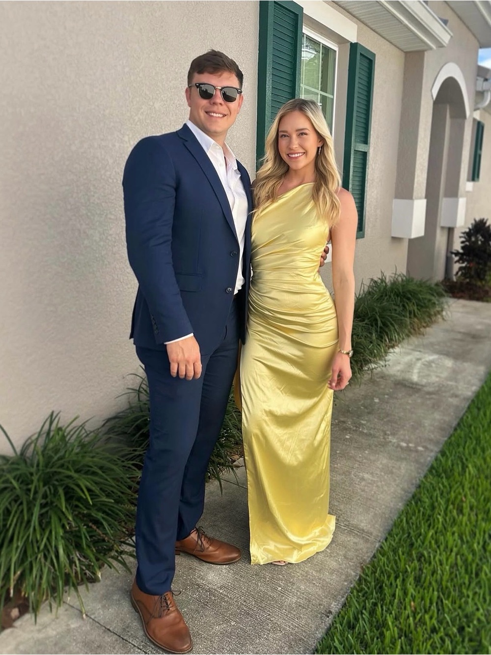 One-Shoulder Satin Evening Dress in Pale Yellow